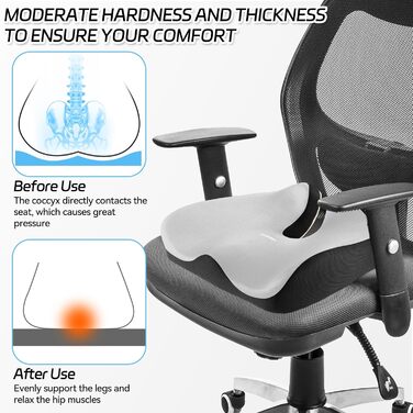 Ортопедична подушка для сидіння на офісне крісло, для спини, з memory foam, сіра