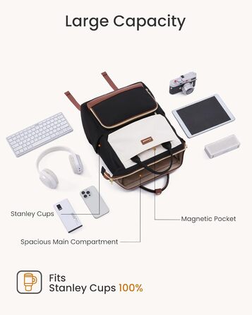 LOVEVOOK Рюкзак для жінок 15.6 дюймів, рюкзак для школи, підлітки, велика кишеня для пляшки, елегантний рюкзак для подорожей, сумка для навчання, універсальна шкільна сумка, водонепроникний рюкзак для роботи, подорожей, навчання, 15.6 дюймів, бежевий, чор