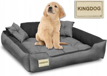 Ліжко для собак KingDog з подушками 75x65 см сіро-чорне