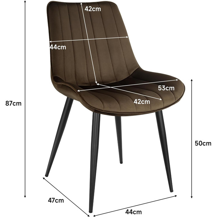 Набір обідніх стільців FRUOGO, оксамит, металеві ніжки, сучасний дизайн, коричневий, 2 шт.