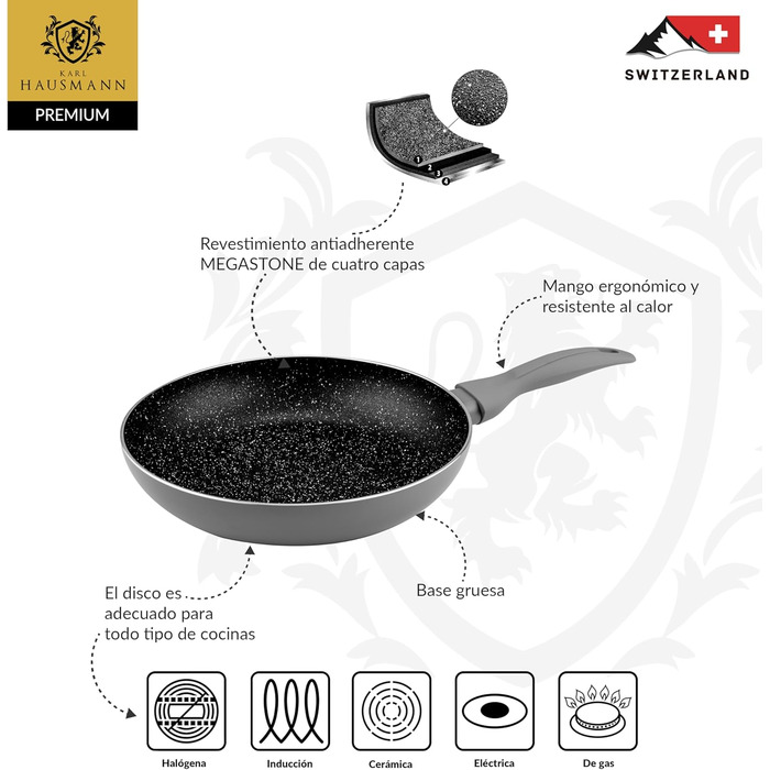Сковорода Karl Hausmann Induktion Ø 20 см з антипригарним покриттям з граніту. Підходить для всіх типів плит, включаючи газові. Без PTFE та PFOA.
