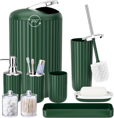 Набір аксесуарів для ванної кімнати 9 шт. Чорний та золотий: смітник, попільниця, диспенсер для мила, мильниця, тримач для зубних щіток, стакан для зубних щіток, щітка для унітазу та контейнер для ватних паличок