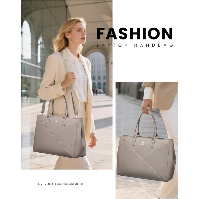 LOVEVOOK Сумка для ноутбука 15.6 дюймів, жіноча, велика, з натуральної шкіри, на плечі, для роботи, навчання, офісу, універсальна, сумка-шоппер, тоут, для жінок