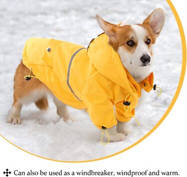 Водонепроникне пальто для собак, дощовик для собак зі знімним капюшоном, дощовик для собак, дощовик для собак, пончо від дощу із захисною світловідбиваючою смугою для маленьких собак середнього розміру (Жовтий, М) М жовтий