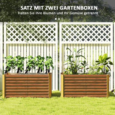 Набір з 2 грядок-ящиків для вирощування рослин, глибокі, металеві, 120 x 60 x 60 см, коричневого кольору