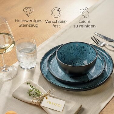Набір посуду Twinzee Steingut 24 елементи для 6 осіб: тарілки та миски - серія Riviera (Азур, великі тарілки (x6))