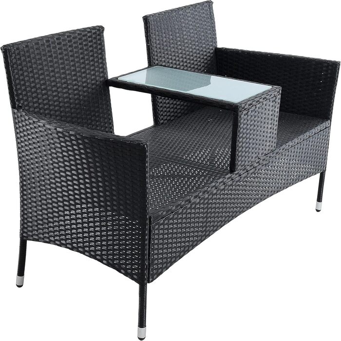 Садові меблі ESTEXO з ротангу (поліротанг) для двох осіб: лавка, комплект для відпочинку на балкон/терасу, чорний колір