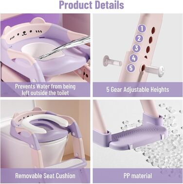 Дитячий унітаз-сходи 3-в-1 з поручнями, регульована висота, рожевий - тренажер для привчання до горщика