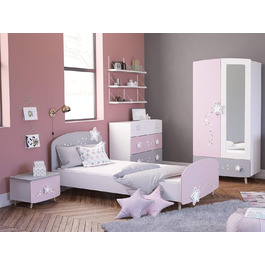 Дитяча кімната Möbelando Prinzessin 4 в 1: шафа з дзеркалом, 2 дверцята, 1 ящик, 2 штанги, масивні ніжки, 89x185x50 см, рожево-біло-сірий колір