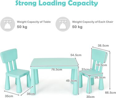 Дитячий стіл LIFEZEAL з 2 стільцями, симпатична пластикова дитяча група для сидіння, дитячі меблі зі спинкою та круглими краями, дитячий стіл та набір стільців для дівчаток та хлопчиків (зелений)