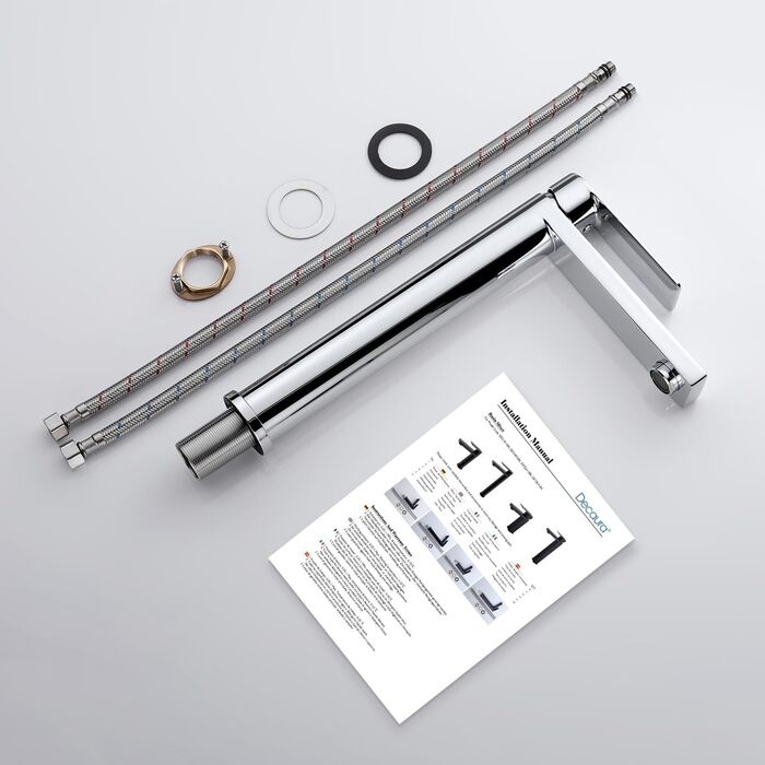 Змішувач для умивальника Decaura, хром, нержавіюча сталь, однорідний, висота виливу 250 мм, для накладних умивальників