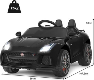 Дитячий електромобіль Jaguar COSTWAY 12V з пультом, музикою та підсвічуванням, чорний, для дітей від 3 років