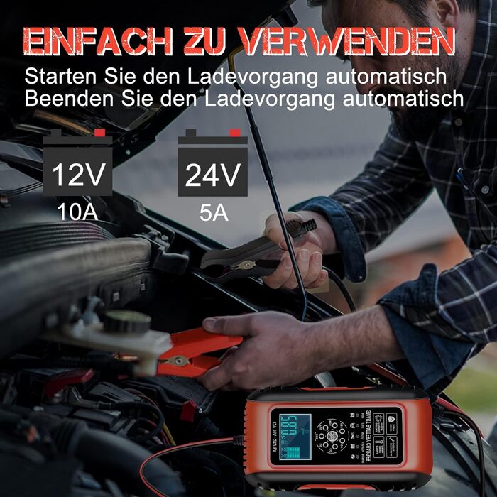 Інтелектуальний зарядний пристрій YDBAO 12V/24V 10A з РК-дисплеєм, режимом температурної компенсації та ремонту