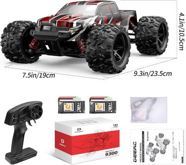 Радіокерований позашляховик DEERC 1:14 40 км/год, RC-трак 4x4 2.4 ГГц з LED фарами, іграшка-монстр-трак для хлопчиків, 2 акумулятори