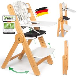 Дитячий стільчик ZWERGHELD® ZS3 Set - преміум якість, з регулюванням, складний, для дітей від 6 місяців до 90 кг, з підносом, дерев'яний (натуральний колір)
