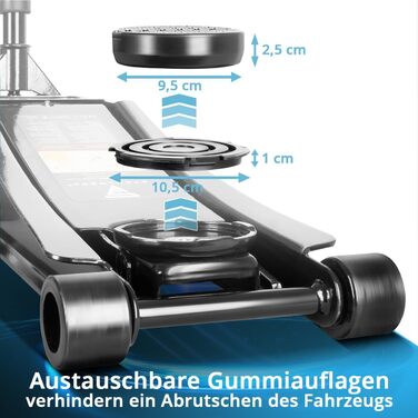 Гідравлічний домкрат Stahlwerk 3т низькопрофільний 73-500мм з гумовими колесами та поворотним руків'ям