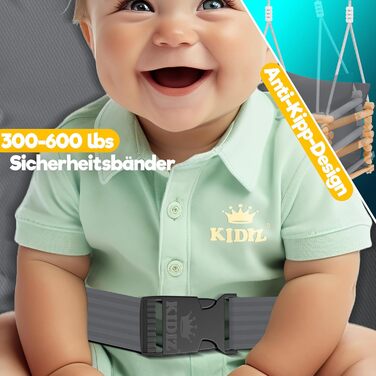 Дитячий гойдалка-колиска KIDIZ® для немовлят від 6 місяців та малюків до 3+ років. Дерев'яна гойдалка з регульованою висотою та м'якою подушкою. Для дому та вулиці, антрацит.