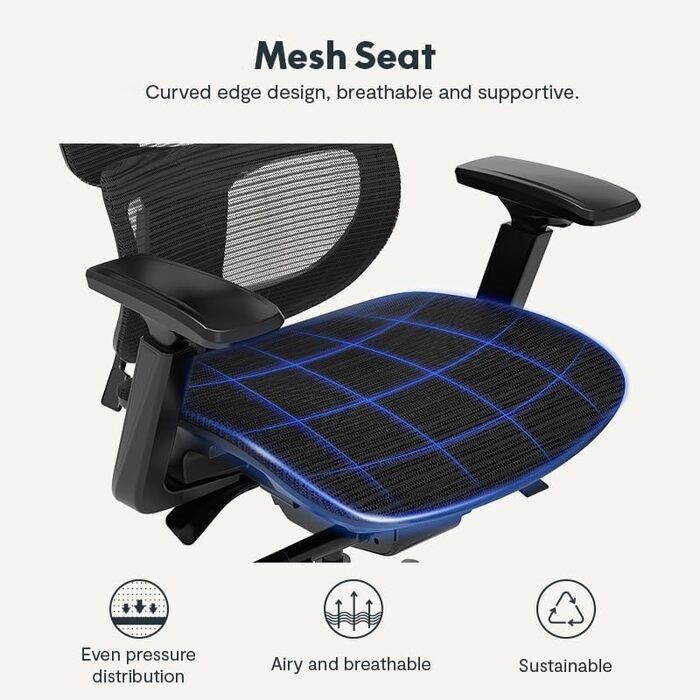 Крісло офісне ергономічне FLEXISPOT ErgoX чорного кольору, регульована поперекова підтримка, 4D підлокітники, 2D підголівник, дихаючий матеріал, висота регулюється, вантажопідйомність до 130 кг