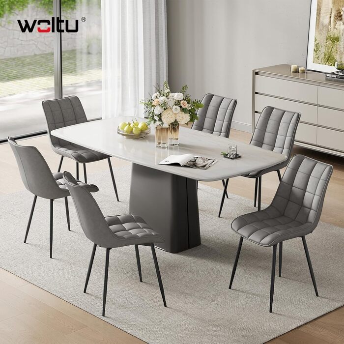 Крісла для їдальні WOLTU (6 шт.), для вітальні, кухні, їдальні. М'які кухонні крісла з підлокітниками, штучна шкіра, металеві ніжки, до 150 кг, сірі (6 шт.)