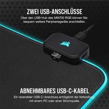 Килимок для миші Corsair MM700 RGB Extended - 930x400 мм - RGB підсвітка 360° - USB хаб - чорний