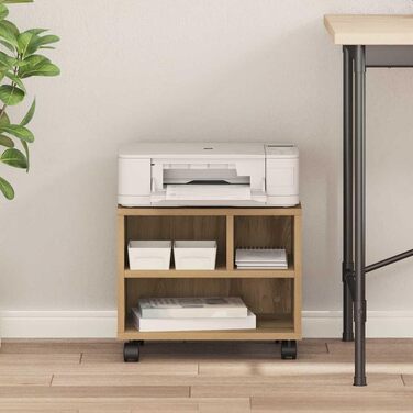 Підставка для принтера на колесах з місцем для зберігання, білий ДСП (дуб ручної роботи)