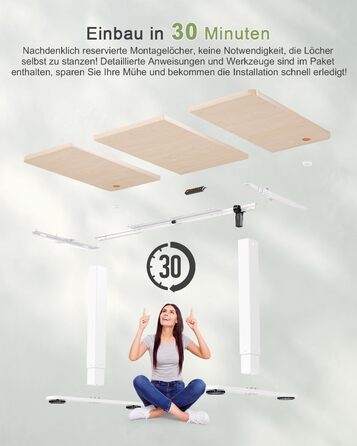 Регульований стіл JUMMICO 160 x 70 см з USB-портом для зарядки, електричний, стоячий/сидячий, бежевий