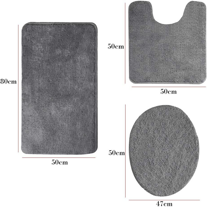 Набір килимків для ванної ELEOPTION (3 шт.): килимок для ванни, килимок для туалету, антиковзкий, м'який, швидковисихаючий (сірий)