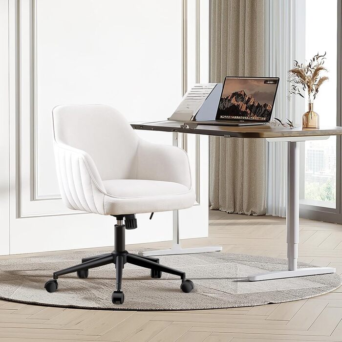 Офісне крісло BERYTH для дому та офісу, з велюру, до 136 кг, регульоване по висоті, поворотне на 360°, з м'якими роликами, для навчання, спальні, домашнього офісу, біле