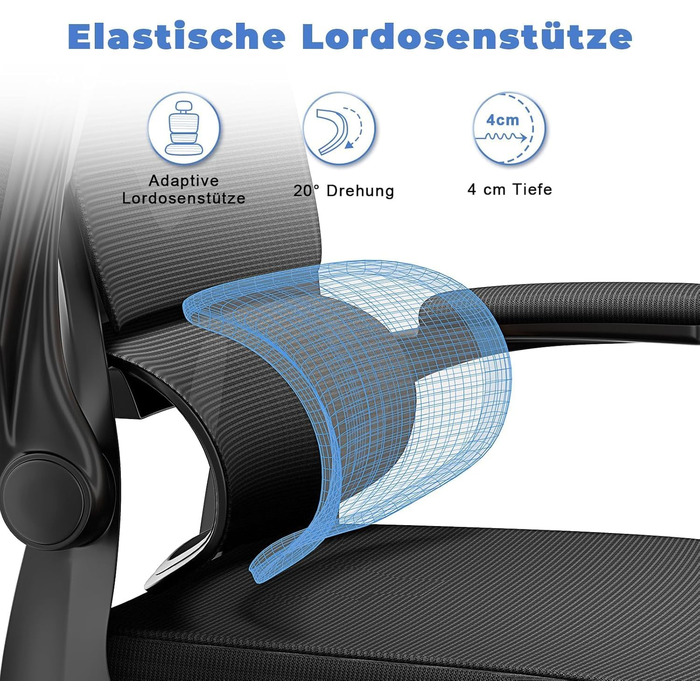 Офісний стіл Naspauluro: ергономічне крісло з регульованою підголівником, підлокітниками та підтримкою попереку. Дихаючий сітчастий чохол для дому та офісу. Чорний колір, з підголівником.