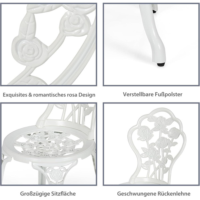 COSTWAY Bistroset: Набір садово-патіо меблів з алюмінію та чавуну (стіл + 2 стільці), білий (Blume)