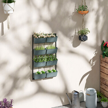 Сходинка для квітів / Квіткова сходинка, 8 ящиків для рослин, стекова, стійка до погодних умов, 52,5 x 14 x 90 см, Сірий + Чорний