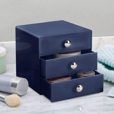 Органайзер для макіяжу iDesign Drawers Високоякісна коробка для зберігання косметики, косметики та Ко Ящик з 3 висувними ящиками Пластик темно-синього кольору