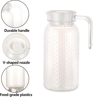 2 шт. глечики для води 1 літр, пластикові глечики з кришкою та ручкою, прозорі глечики для соку, напоїв, кави, чаю, молока, вина