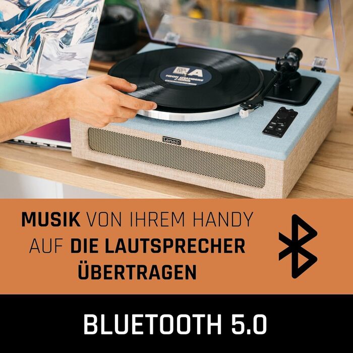 Програвач вінілу Lenco LS-430 Bluetooth, з інтегрованими динаміками 40 Вт, ремінний привід, Pitch Control, фонокоректором, RCA та AUX-входом, синій