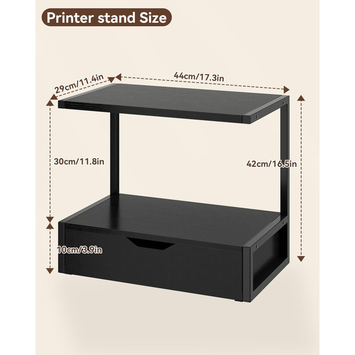 Підставка для принтера IBUYKE 2-ярусна, стіл з полицею, органайзер для офісу, чорний (TLJ015W)