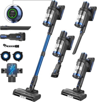 Бездротовий пилосос Nigecue 550W з акумулятором, 45000Pa, 60 хвилин роботи, Smart-дисплеєм, антизаплутувальною щіткою, 1.5L контейнером для сміття, для твердих поверхонь, килимів та шерсті тварин