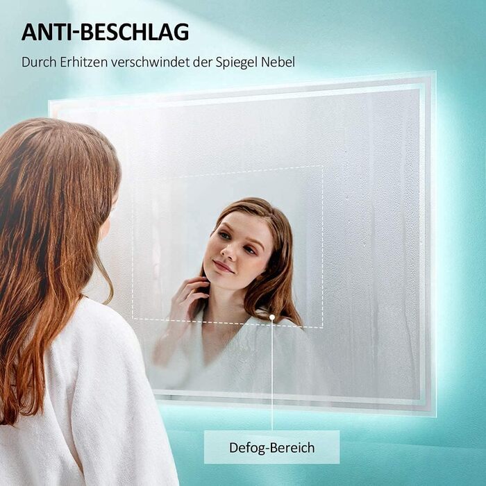 LED дзеркало для ванної кімнати EMKE 80x60 см з підсвіткою, сенсорне управління, протитуманне покриття, 3 кольори світла, IP44, енергозберігаюче