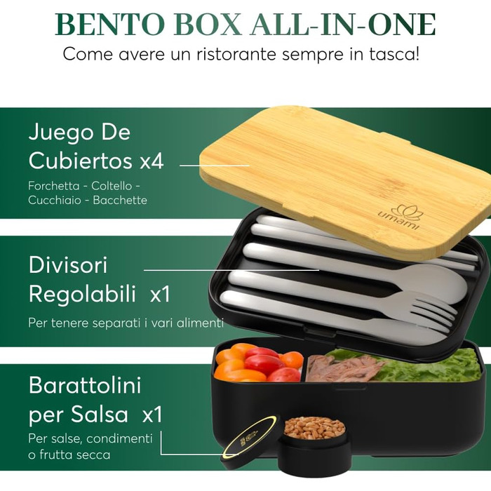 Ланч-бокс Umami Bento 1 л з столовими приборами, контейнерами для соусу, герметичний, з відділеннями для приготування їжі