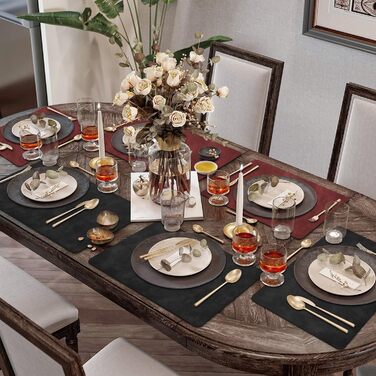 Підставки під гаряче та серветки під тарілку з екошкіри, 6 шт. | Стійкі до гарячого, неслизькі, для кухні та обіднього столу | Зелено-сірий набір