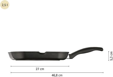 Сковорода-гриль WMF 27x27 см з виливом, алюмінієва з антипригарним покриттям, для стейків та хрусткої смаження, квадратна, з пластиковим ручками, не для індукційних плит