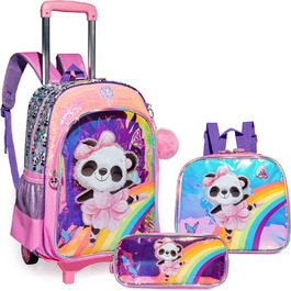 Рюкзаки HTgroce Panda Шкільні сумки для дівчаток Візок, Рюкзак для візка для початкової школи з сумкою для обіду Пенал 3 в 1 Набори шкільних сумок ідеально підходять для дітей, учнів 2-6 класів Рожева панда