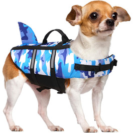 Рятувальний жилет CITTOILE для маленьких середніх і великих собак, камуфляжний рятувальний жилет для собак з ручкою і світловідбиваючий, захищає собак під час купання в морі / озері / річці, синій, ХХХ синій камуфляж