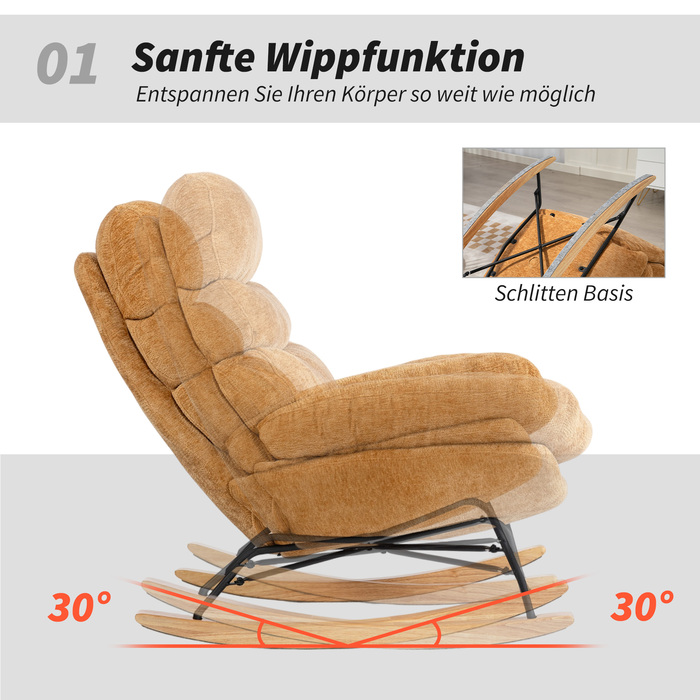 Крісло-гойдалка HOMCOM з м'яким сидінням, сталевими ніжками та дерев'яними ковзанами, жовтого кольору