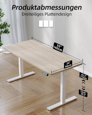 Регульований стіл BEXEVUE 120x60 см, електричний, з пам'яттю, для комп'ютера, білий