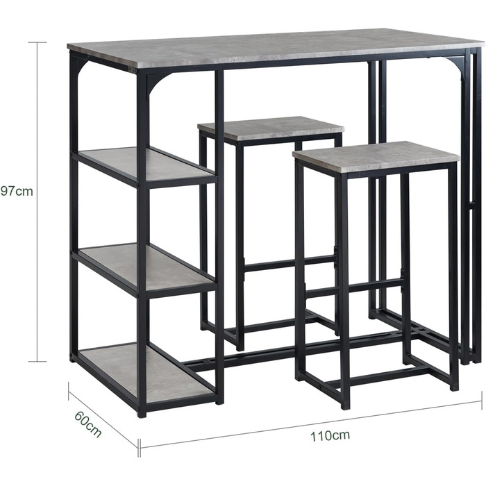 Купити набір барних столів SoGt43-F з 3 предметів з 2 барними стільцями, 3 полицями, світло-сірий