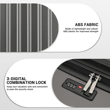 Чохол-валіза KONO, 55 см, сірий, 20 дюймів, валіза на коліщатках, ручна поклажа