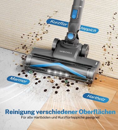 Бездротовий акумуляторний пилосос для дому, 25000Pa, 175W, 50 хвилин роботи, антизаплутана щітка, самостійна парковка, легкий, для килимів, твердих поверхонь, шерсті тварин (блакитний)