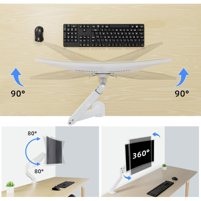 Кріплення для монітора Suptek, 17-32 дюйми, газ-амортизатор, регулювання висоти, 360° обертання, білий (MD8W)