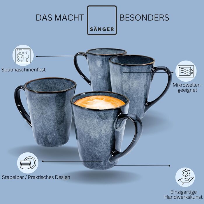 Набір кавовий SÄNERG Darwin 12 предметів для 4 осіб, керамічний, блакитний, 300 мл, преміум-якість