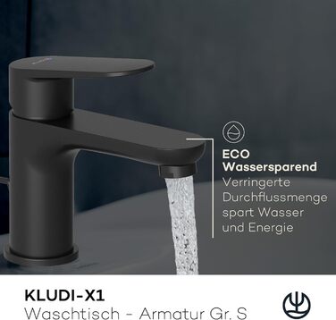 Змішувач для ванни KLUDI-X1 з ручкою-витяжкою, висота зливу 75 мм, хромований, з виливним водозбіром, для ванни, керамічний картридж, акумулятор, чаша для води з підключеннями (S, чорний матовий)